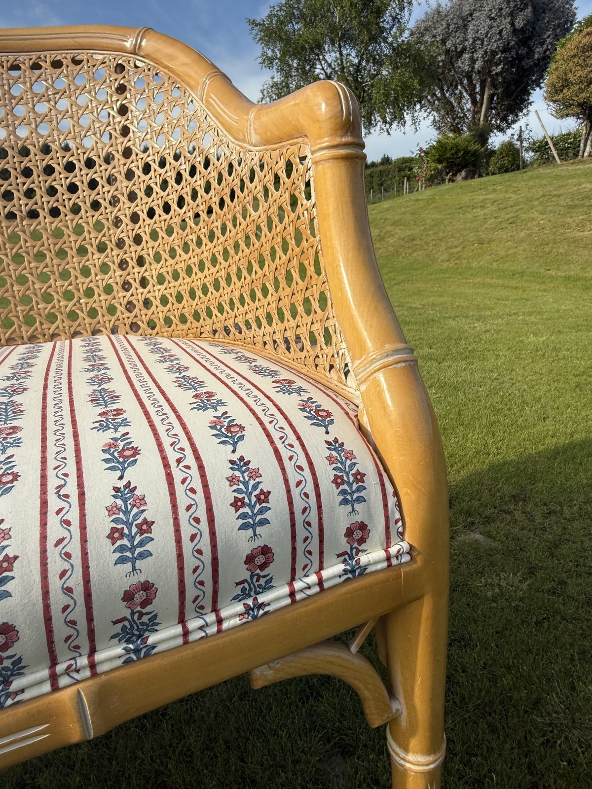 Late 20th Century Chinese Chippendale Style Faux Bamboo Loveseat photo vintage