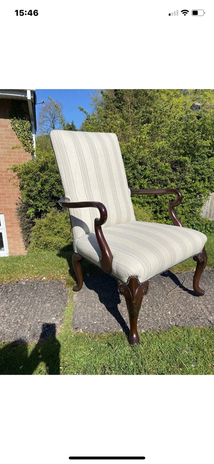 Duresta High Back Armchair Cream Striped Fabric Queen Anne Style Chair photo 250.0