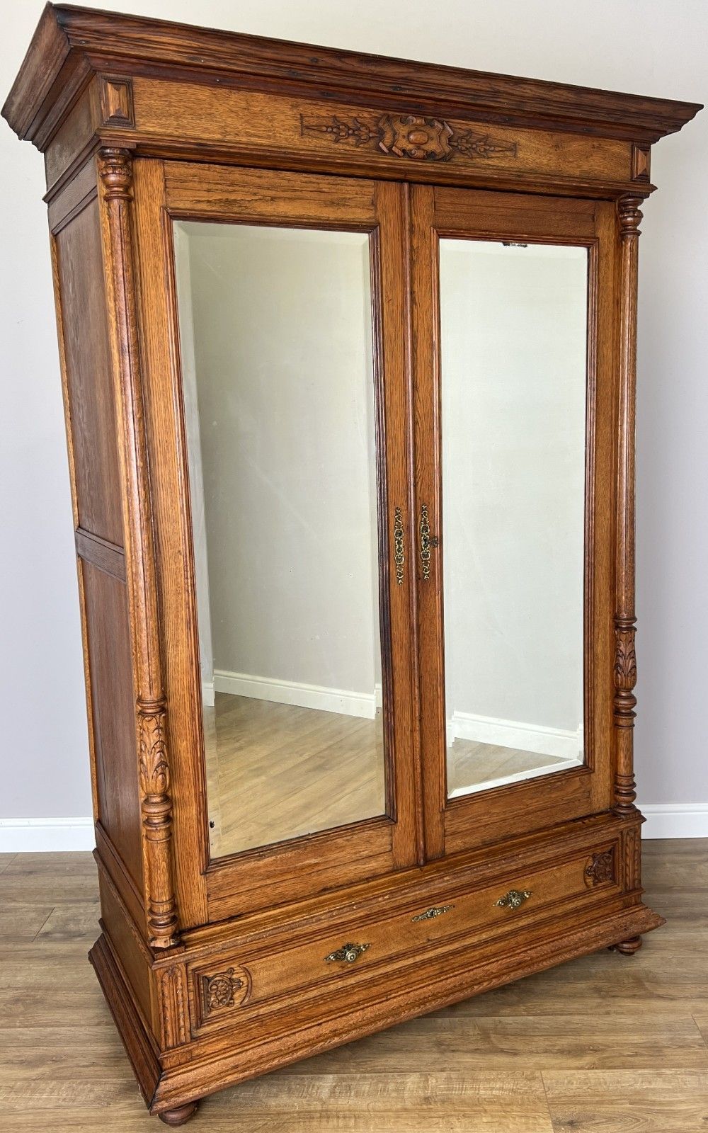 Wardrobe Antique French Oak Two Door Mirrored Carved Armoire Cabinet Lot 6120