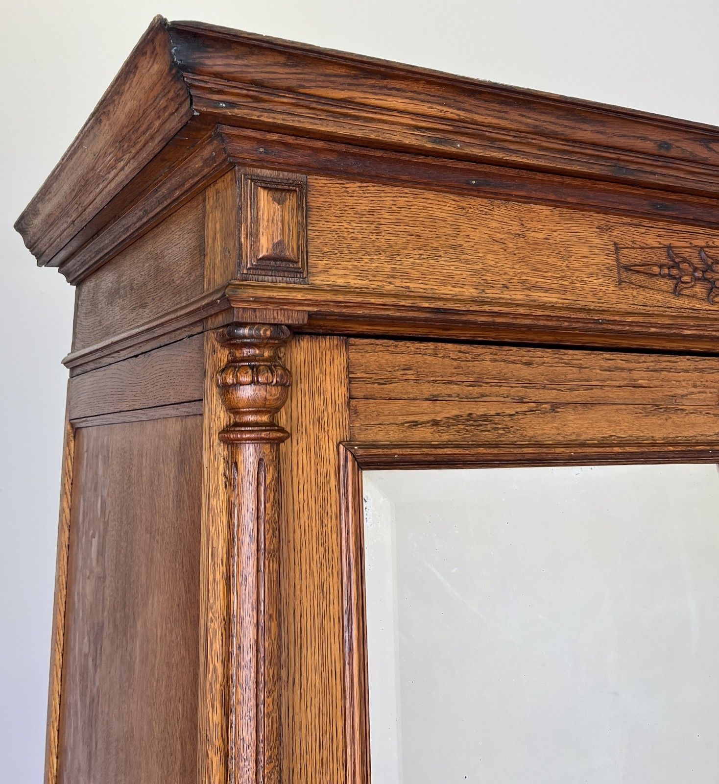 Wardrobe Antique French Oak Two Door Mirrored Carved Armoire Cabinet Lot 6120 photo for sale