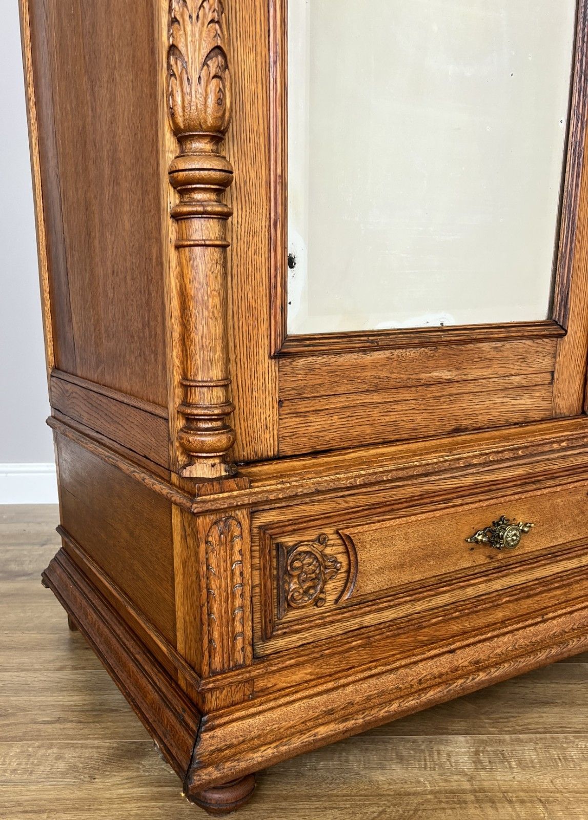Furniture Wardrobe Antique French Oak Two Door Mirrored Carved Armoire Cabinet Lot 6120 photo