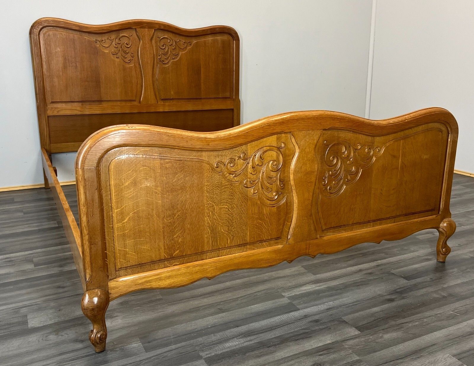 Bed Vintage French Louis XVI Oak Double Bed Frame Carved Headboard Lot 2964 photo furniture