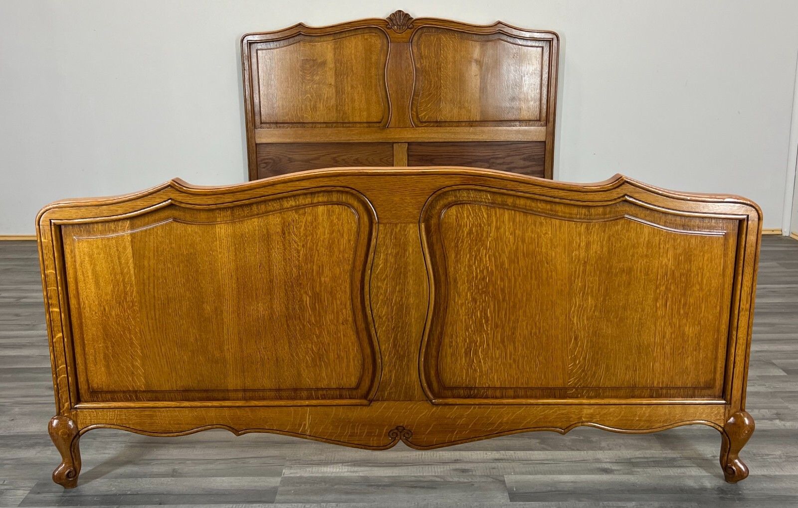 Bed Vintage French Louis XVI Oak Double Bed Frame Carved Headboard Lot 2967 photo furniture