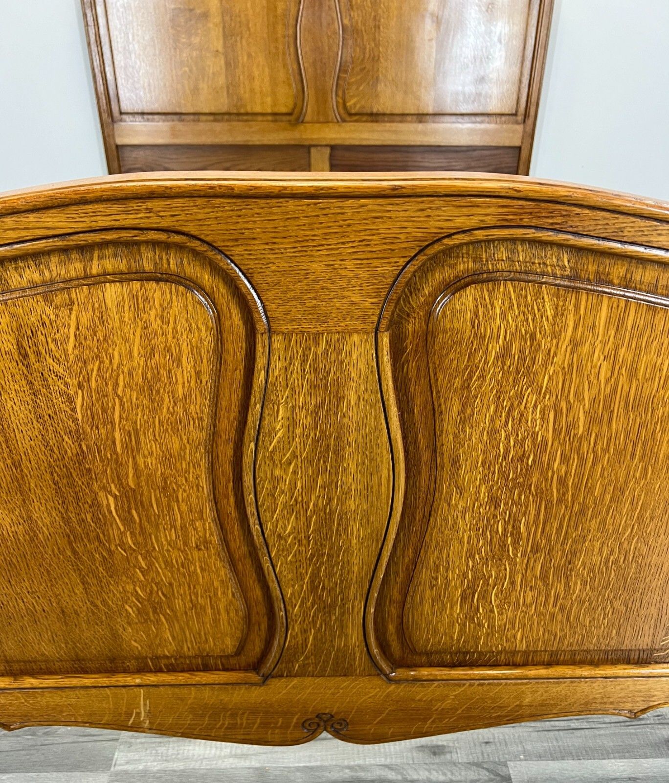 Bed Vintage French Louis XVI Oak Double Bed Frame Carved Headboard Lot 2967 photo Furniture