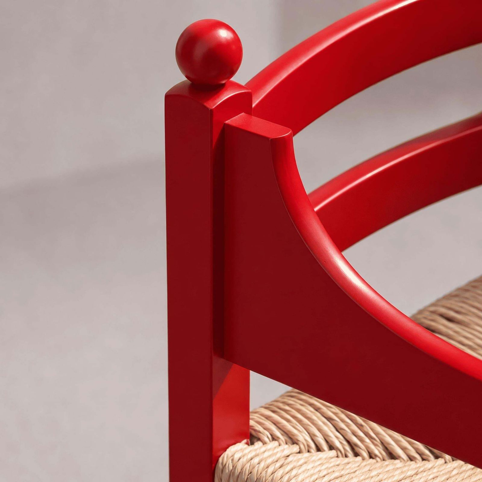 photo for sale Italian Mid Century Armchairs Red Wood Woven Straw By Luigi Caccia Dominioni