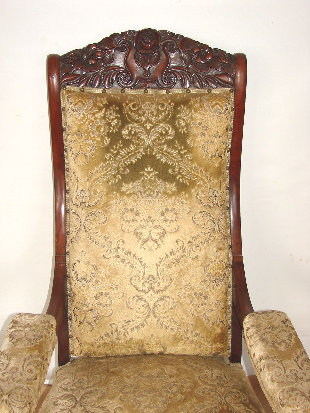 An Antique Armchair From The Turn Of The 19th And 20th Centuries, Carved Walnut, Springs photo Furniture