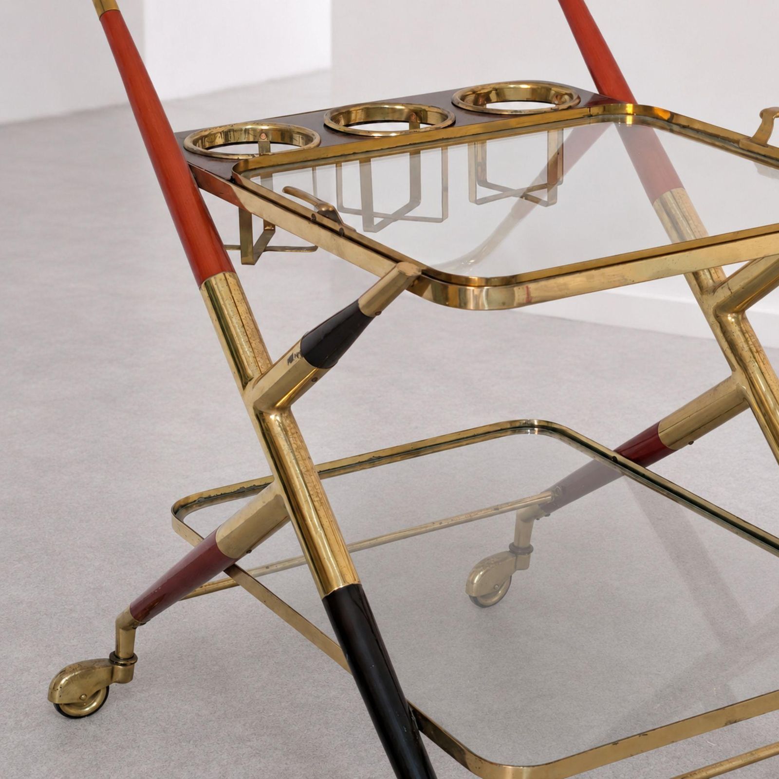 photo furniture Italian Mid Century Modern Bar Cart Brass Glass Tray By Cesare Lacca, 1950s