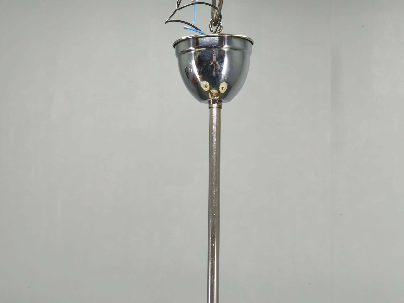 photo furniture 1940s Czechoslovak Art Deco Chandelier In Walnut Chrome And Glass