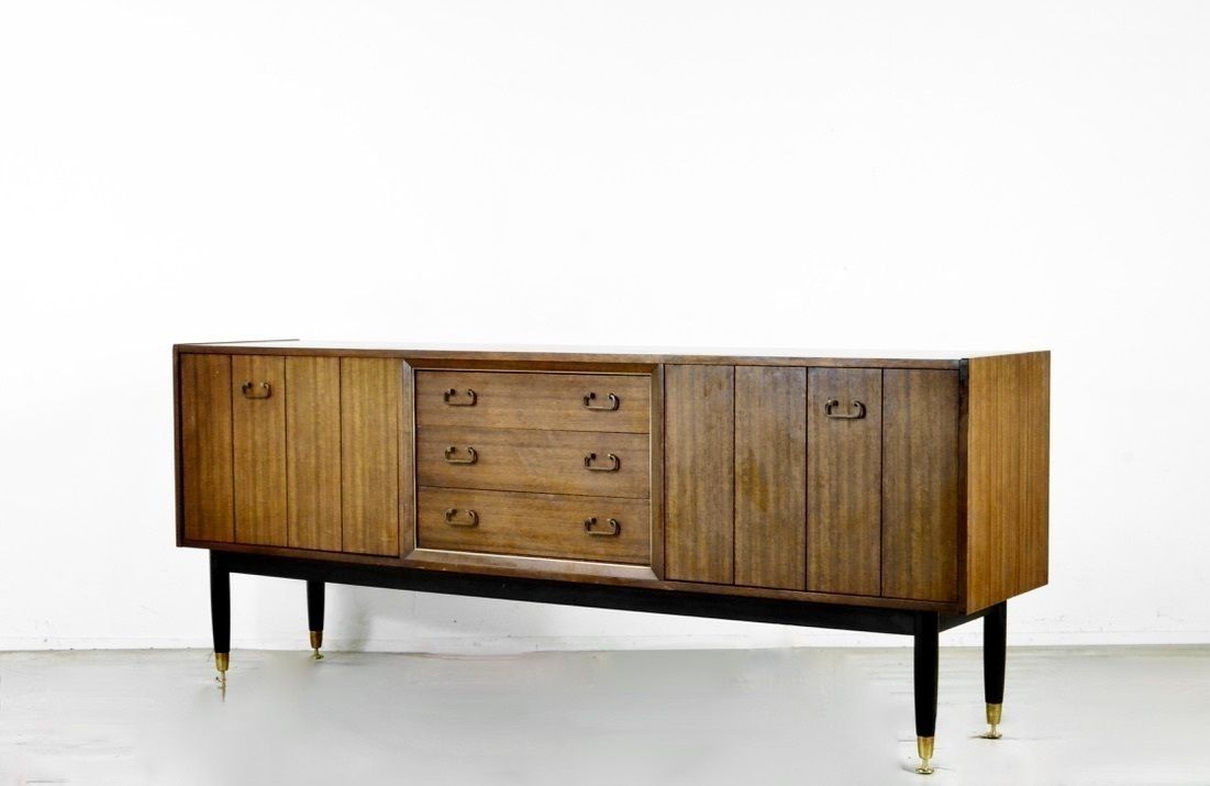 Midcentury G Plan 'E Gomme' Sideboard In Walnut And Brass. Vintage Modern / Mid Century / Danish Style.