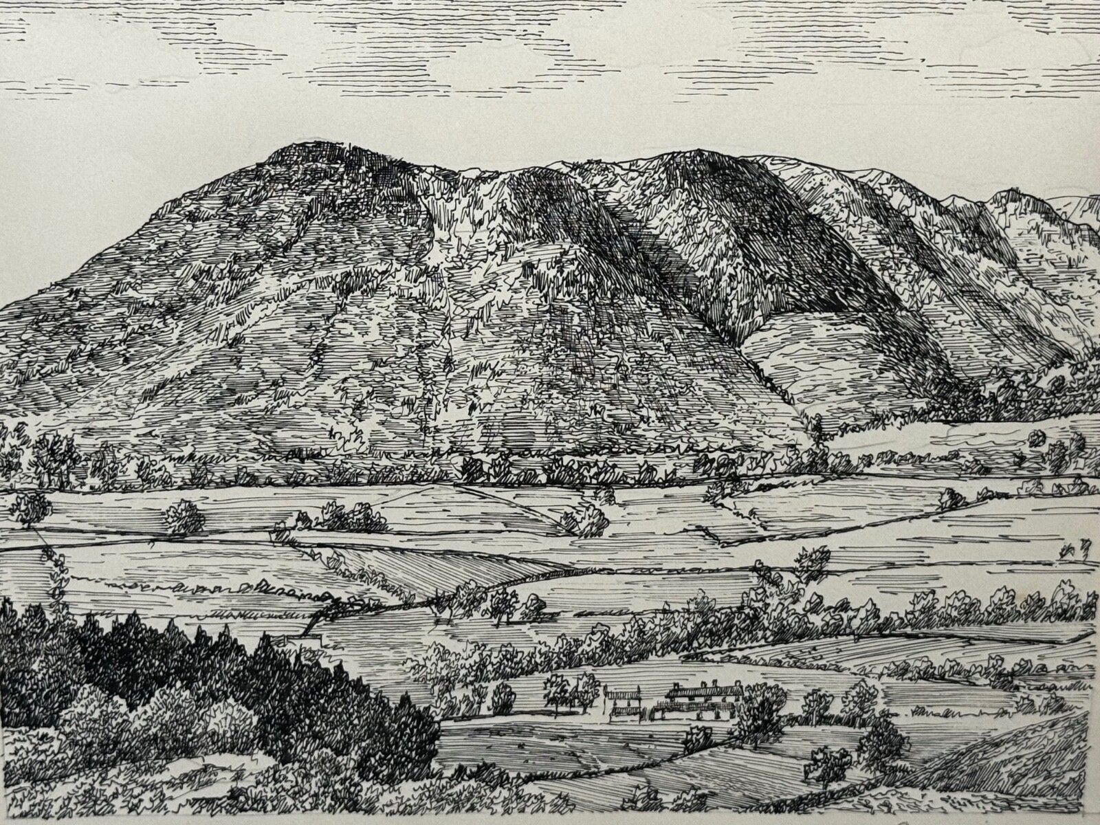 photo furniture Mid Century Pen Ink Drawing Low Fell From Lanthwaite Hill Lake District Signed By Alfred Wainwright