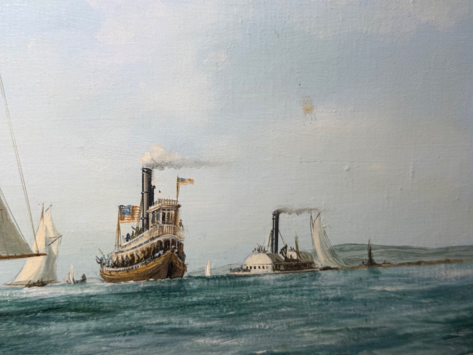 Maritiem 20e-eeuws olieverfschilderij op doek in lijst, The America's Cup 1881 Yacht Race, gesigneerd John Bentham Dinsdale photo buy