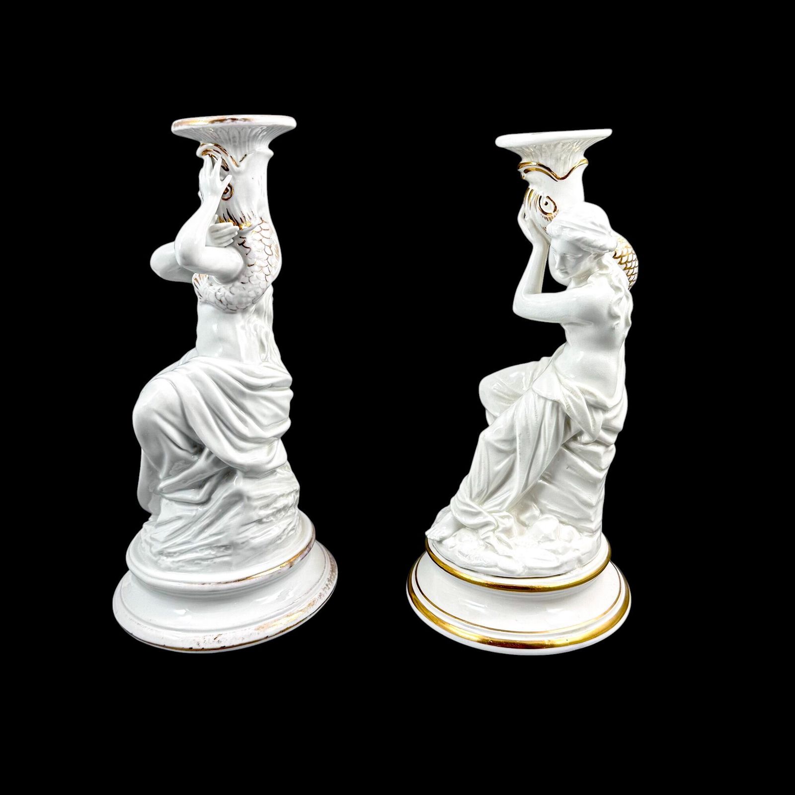 Paar Victoriaanse porseleinen figuratieve kandelaars, mogelijk Sutherland & Sons, Staffordshire photo Woonaccessoires
