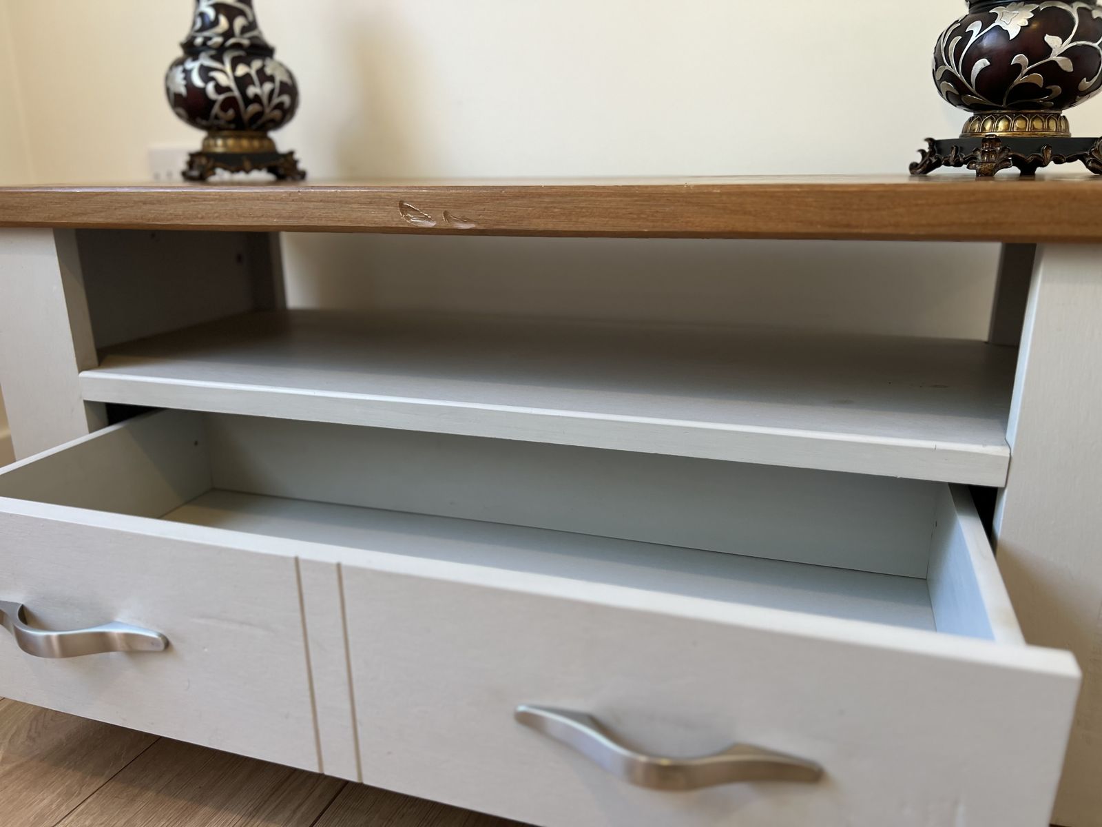 Next Hartford Tv Unit Living Room Solid Oak & Light Grey Tv Stand Rrp £450!!! photo vinterior