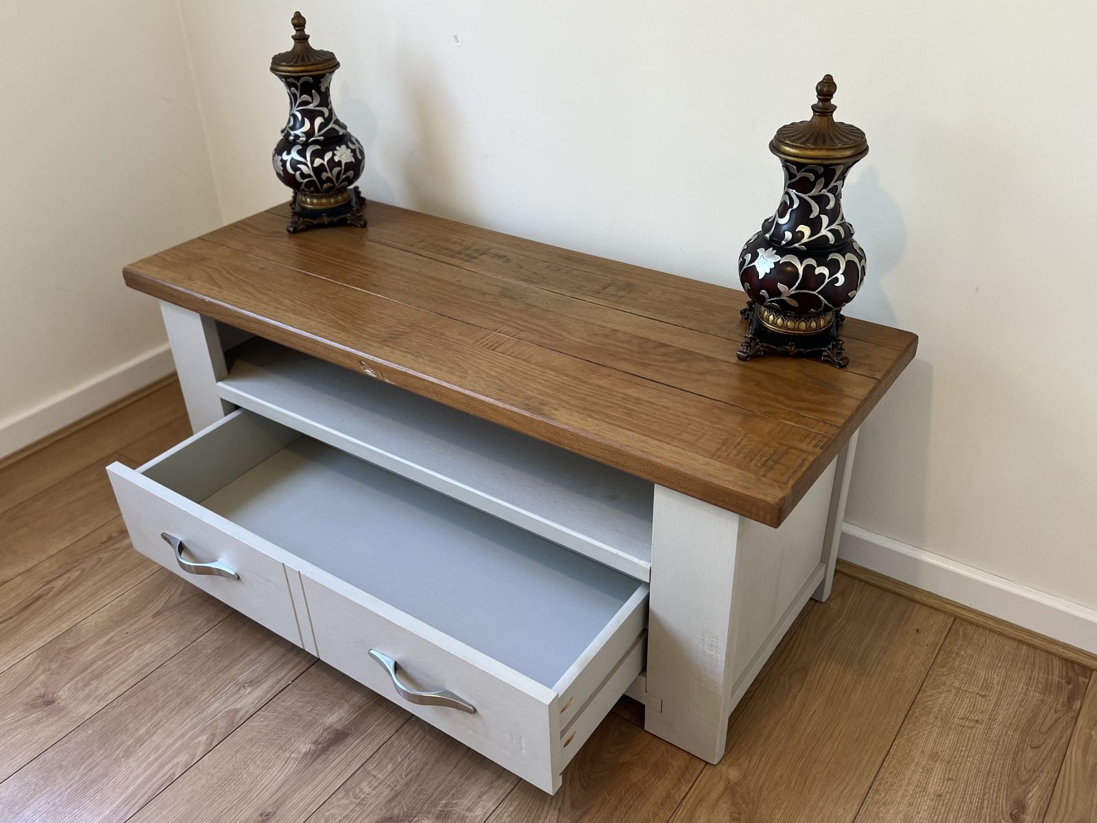 Next Hartford Tv Unit Living Room Solid Oak & Light Grey Tv Stand Rrp £450!!! photo Furniture