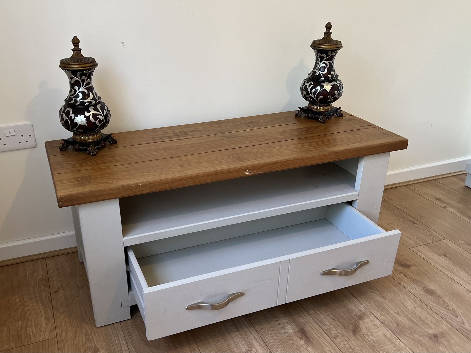 Next Hartford Tv Unit Living Room Solid Oak & Light Grey Tv Stand Rrp £450!!! photo furniture