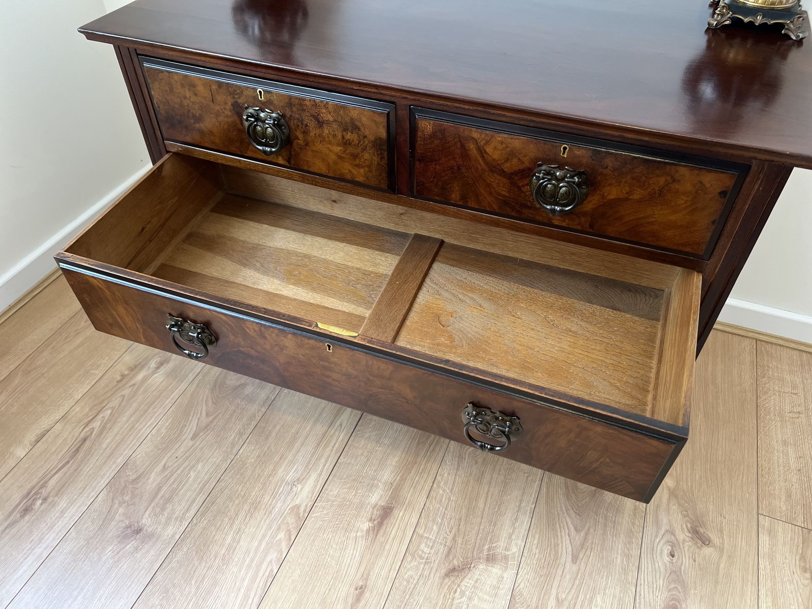 Antique Burr Walnut Chest Of Drawers 2 Over 2 Brass Handles Bedroom Storage photo Furniture