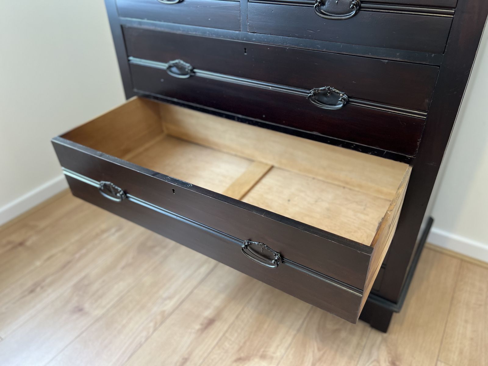 Antique Mahogany Chest Of Drawers 1900 1920 Original Brass Handles photo for sale