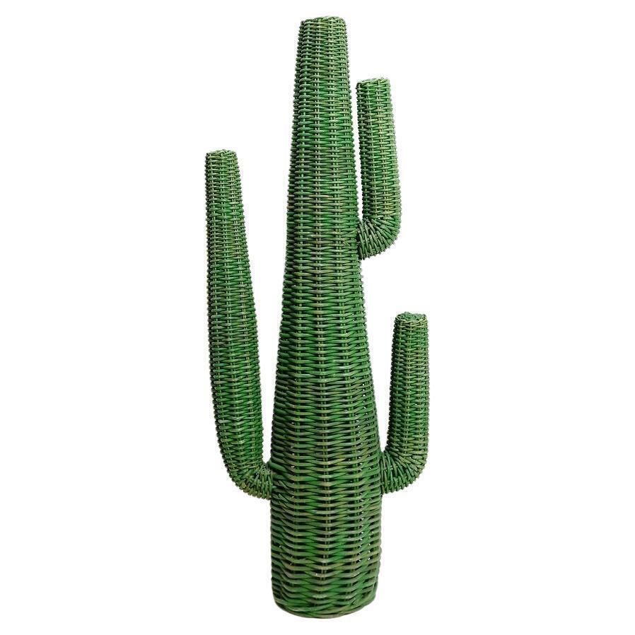 Hand Woven Rattan Saguaro Cactus Sculpture 1970s
