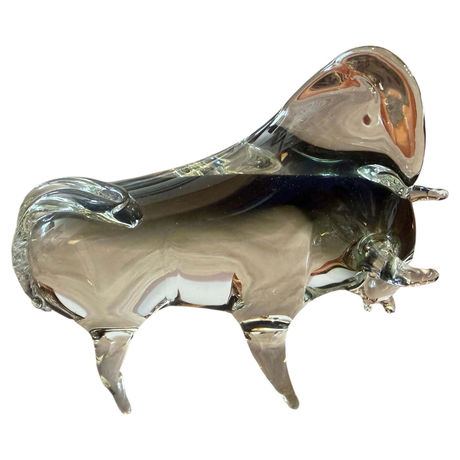 1980s Modern Gray And Black Murano Glass Bull By Vincenzo Nason photo for sale