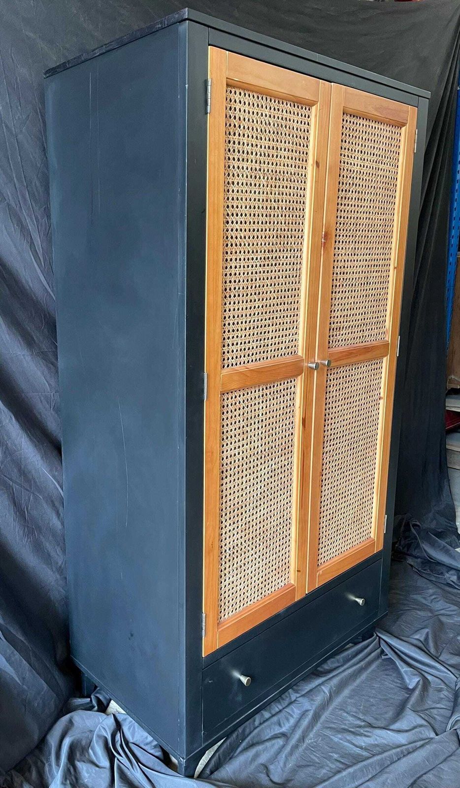 Mid Century Inspired Cane Wardrobe, Pine Armoire, Rattan Fronted Storage Cabinet, Boho Furniture photo furniture