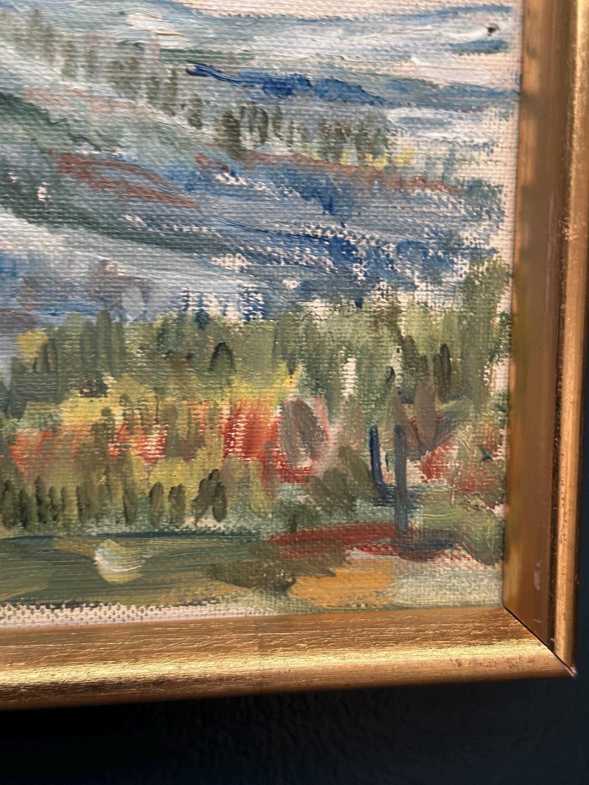 Mid Century Oil On Canvas Landscape By Unknown Artist Vintage & Framed – 33 × 22 Cm photo vinterior