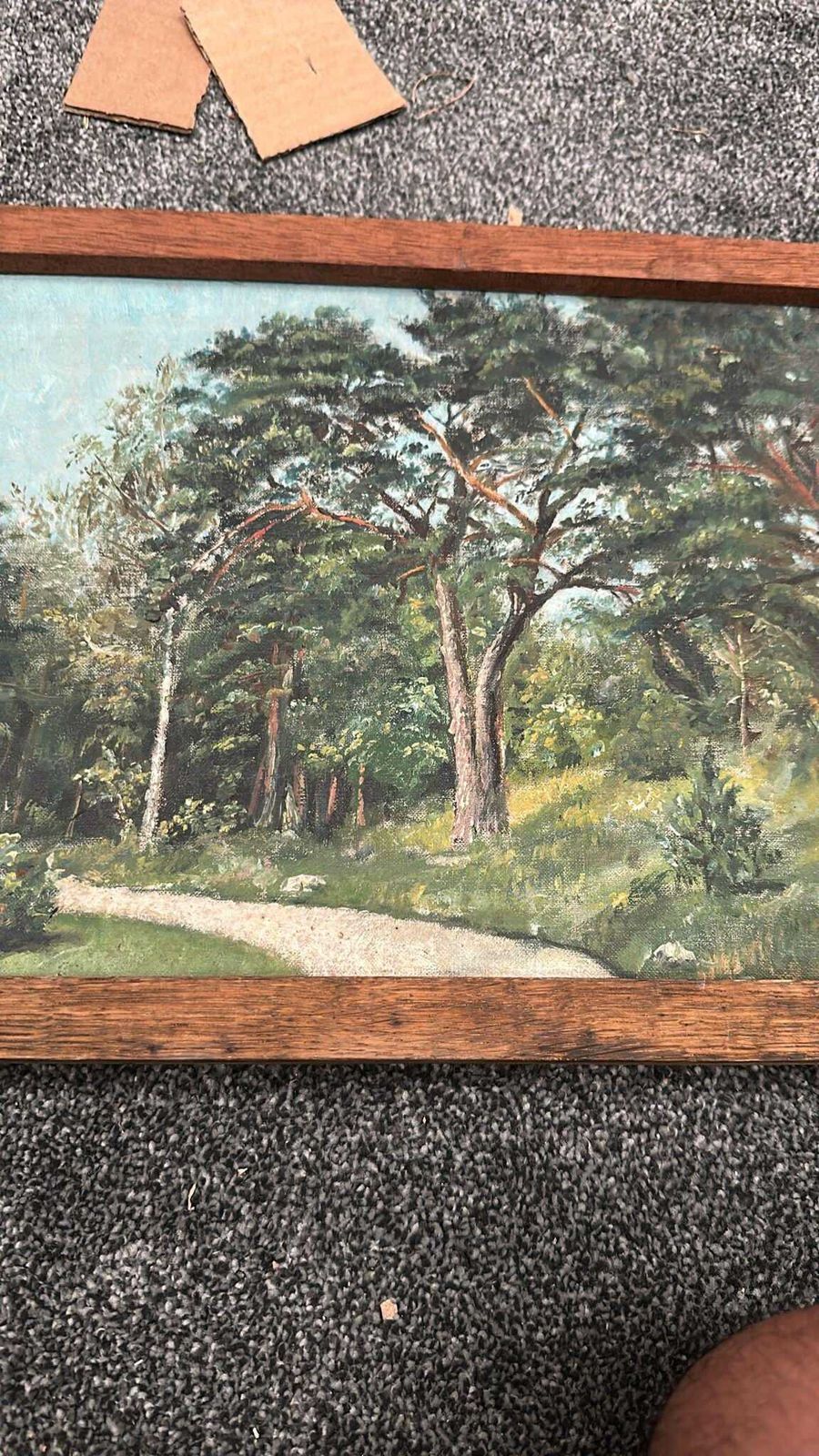 Mid Century Oil On Canvas “Forest” By Unknown Artist   Vintage & Framed – 37 × 30 Cm (14.5"X12" ) photo furniture