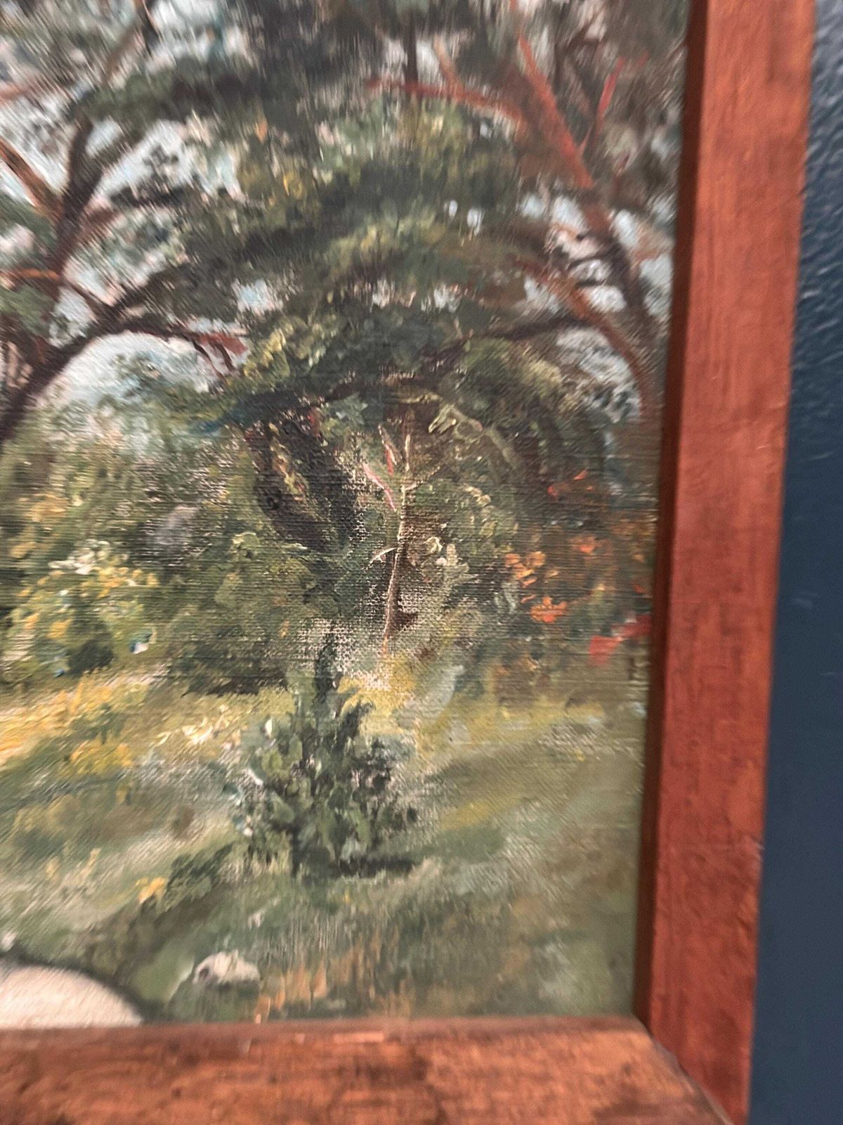 Mid Century Oil On Canvas “Forest” By Unknown Artist   Vintage & Framed – 37 × 30 Cm (14.5"X12" ) photo vinterior