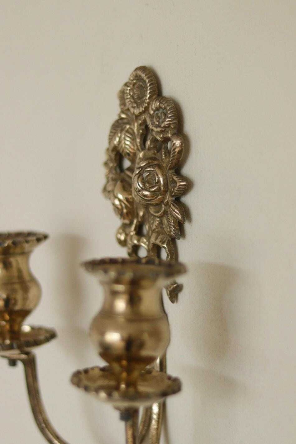 175.0 Pair Of Antique Swedish  Brass Sconces photo