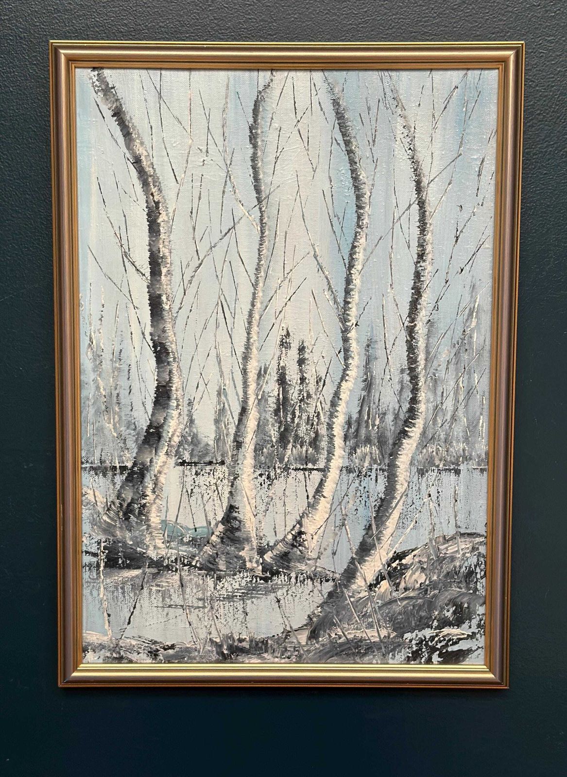 photo for sale Mid Century Scandinavian Oil Painting – Trees By Gunnar Lundén Vintage & Framed 42 × 57 Cm