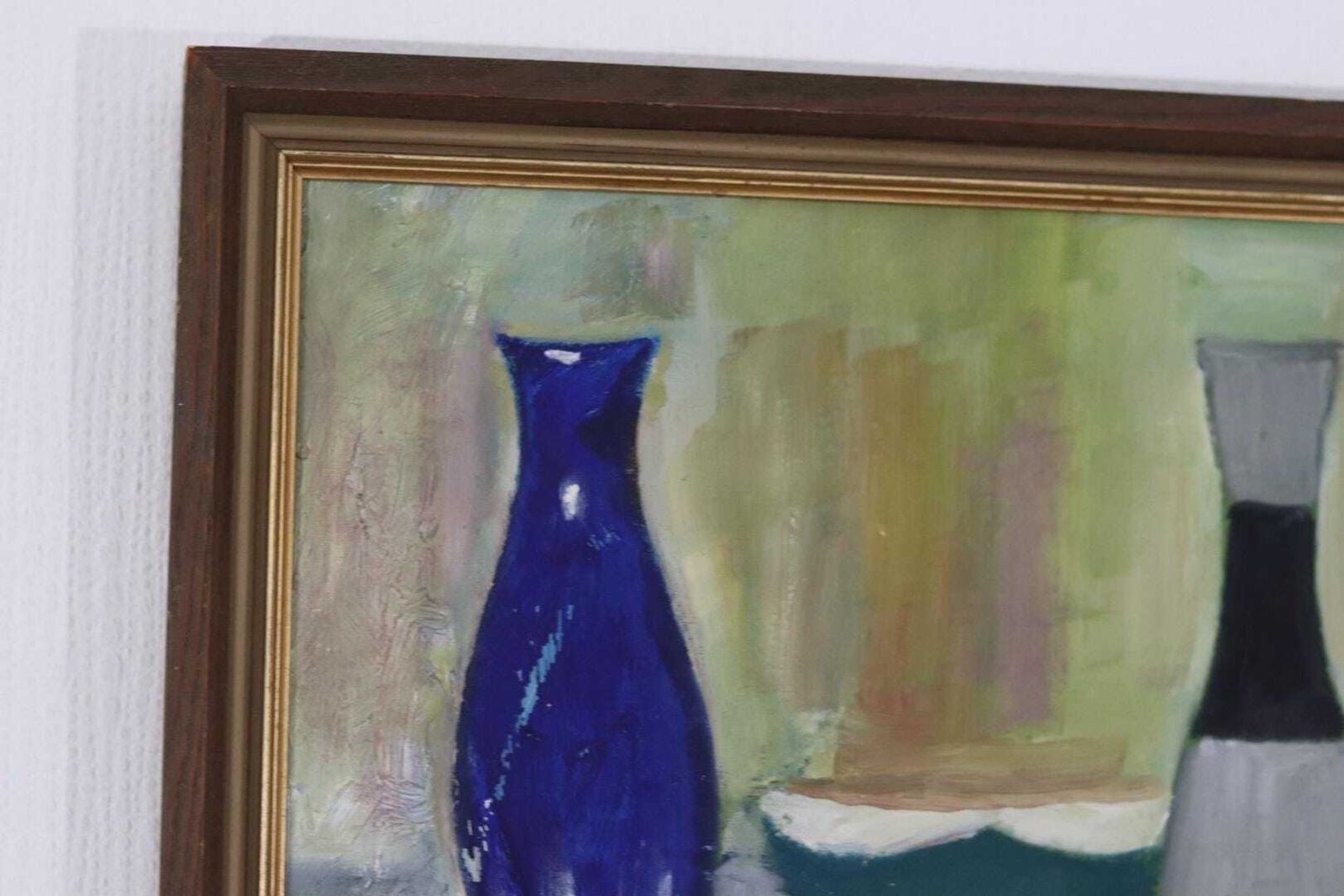 Original Mid Century Oil On Canvas – “Bowl, Vase And Fruit” By K. W. N., Dated 1967 – Vintage & Framed 47 × 32 Cm (18.5" × 12.6") photo vintage