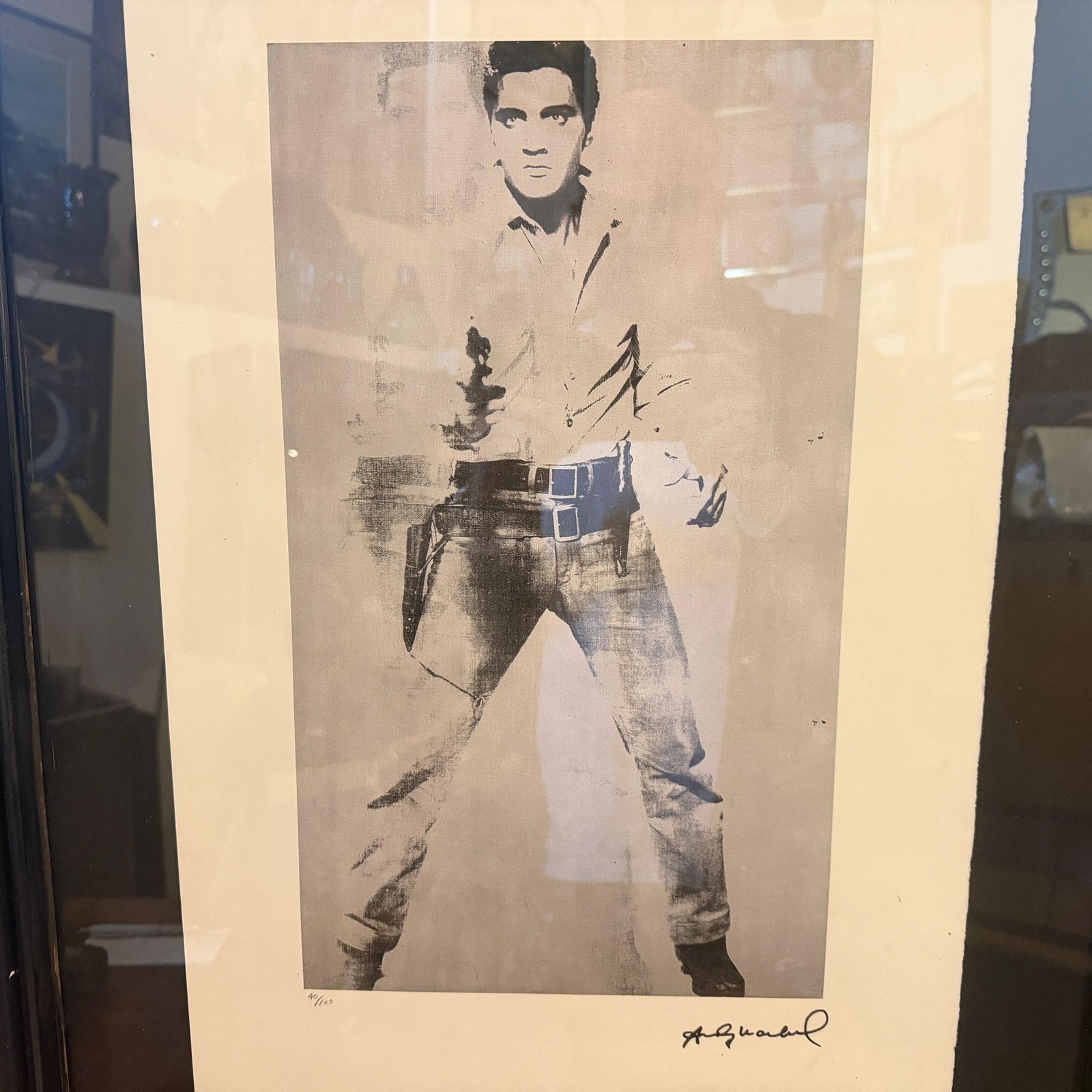 21st Century Black Framed Elvis Presley 40/100 Lithography By Andy Warhol photo vinterior