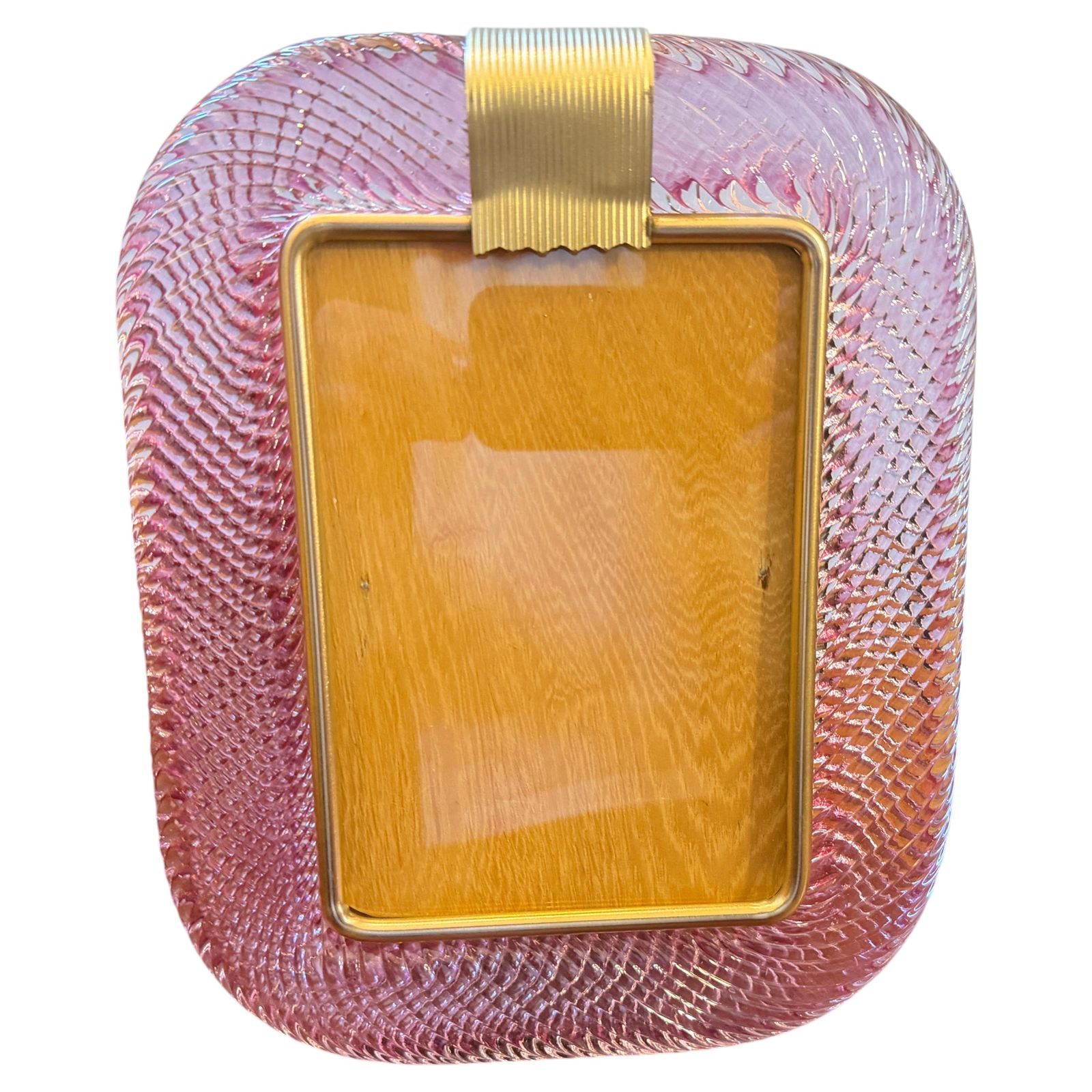 1990s Barovier Style Art Deco Pink Murano Glass And Brass Picture Frame photo furniture