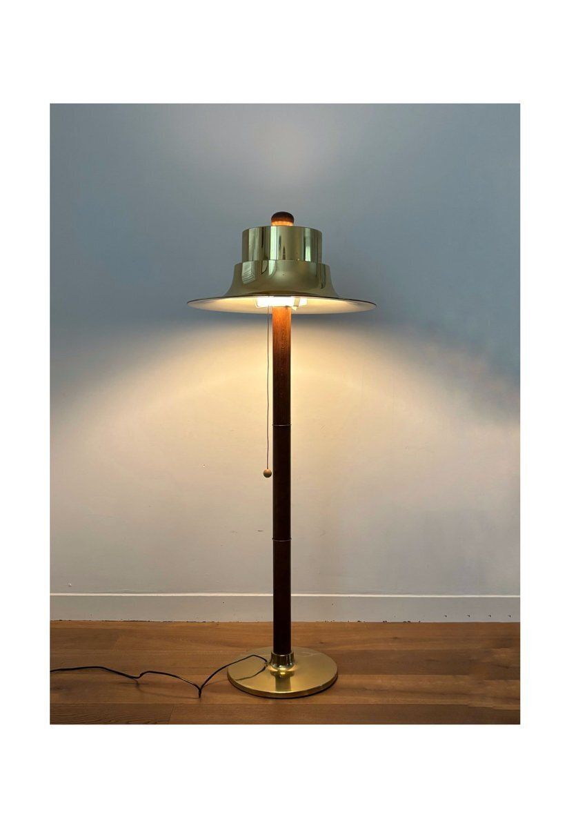Oak Floor Lamp With Aluminium Shade From Norlett Elit Sweden 1970s photo furniture