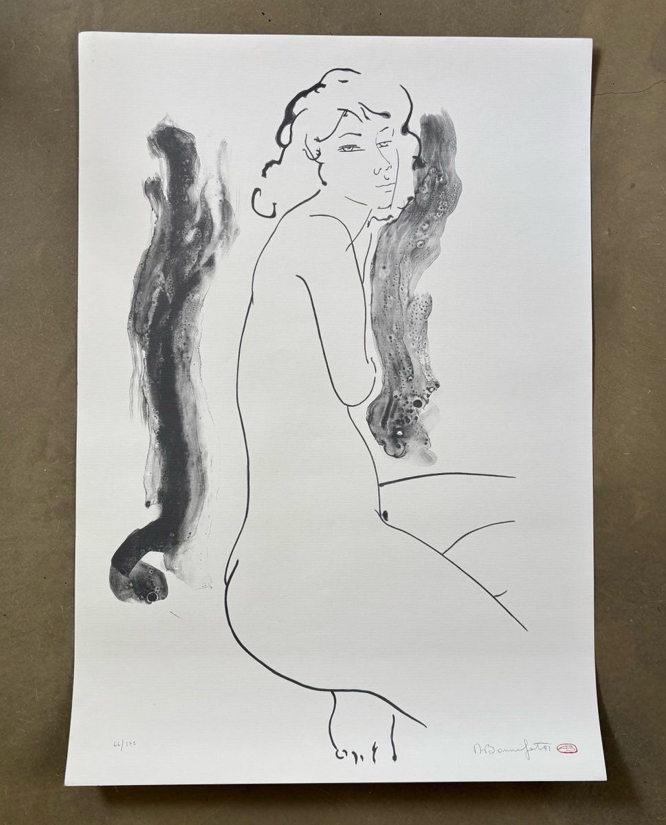 Alain Bonnefoit Large Japanese Sumi E Style Nude 1991 Lithograph