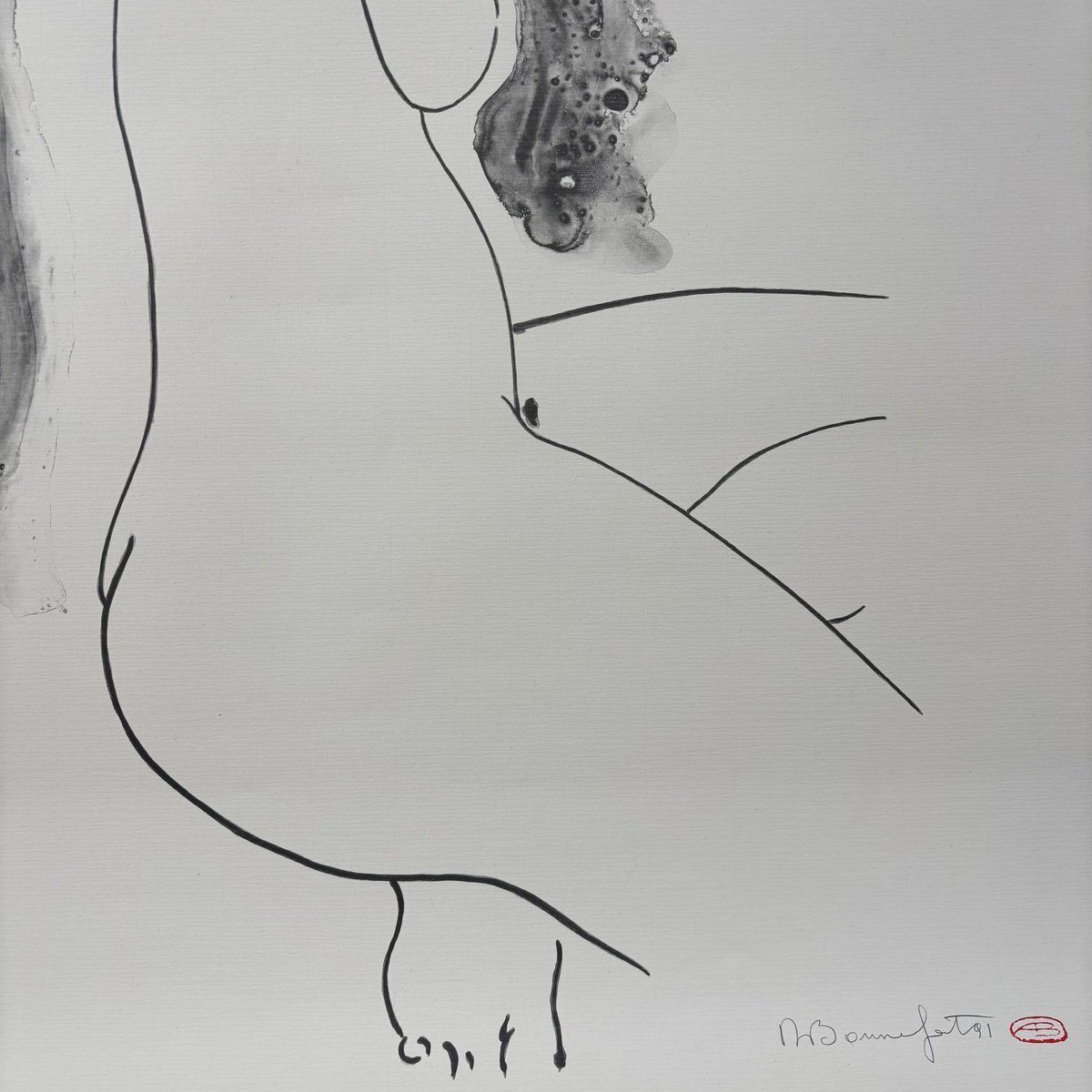 Alain Bonnefoit Large Japanese Sumi E Style Nude 1991 Lithograph photo buy