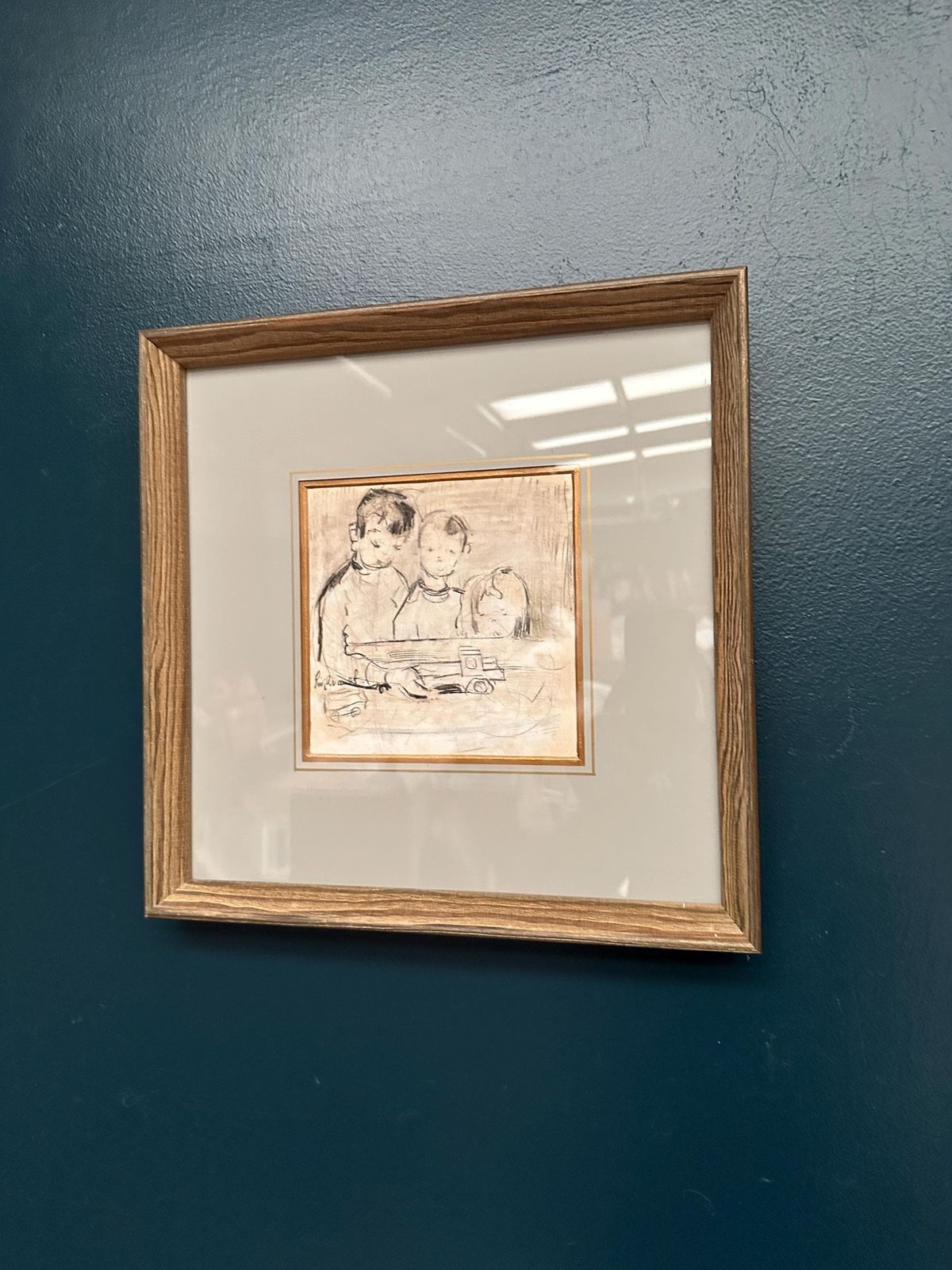 Mid Century Drawing On Paper – “Three Figures” By Erik Brandt   Framed & Glazed 37 × 37 Cm photo for sale