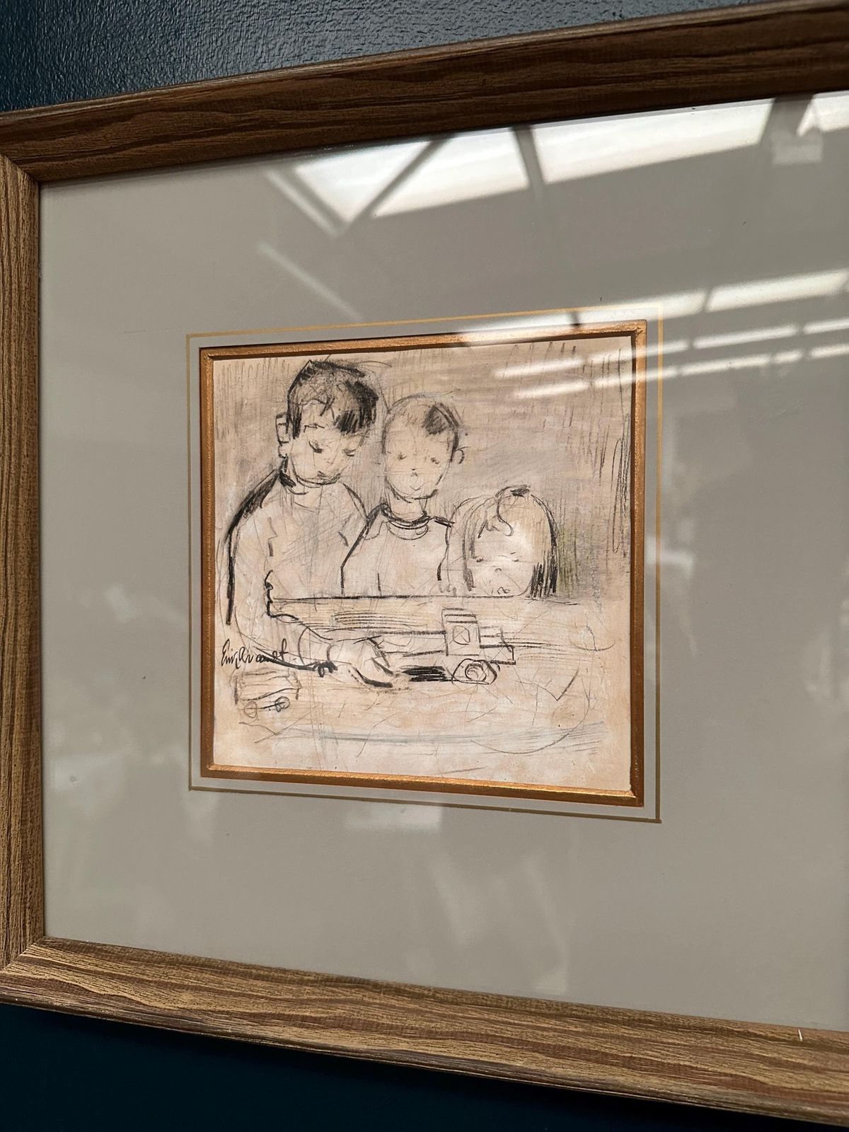 Mid Century Drawing On Paper – “Three Figures” By Erik Brandt   Framed & Glazed 37 × 37 Cm photo Art