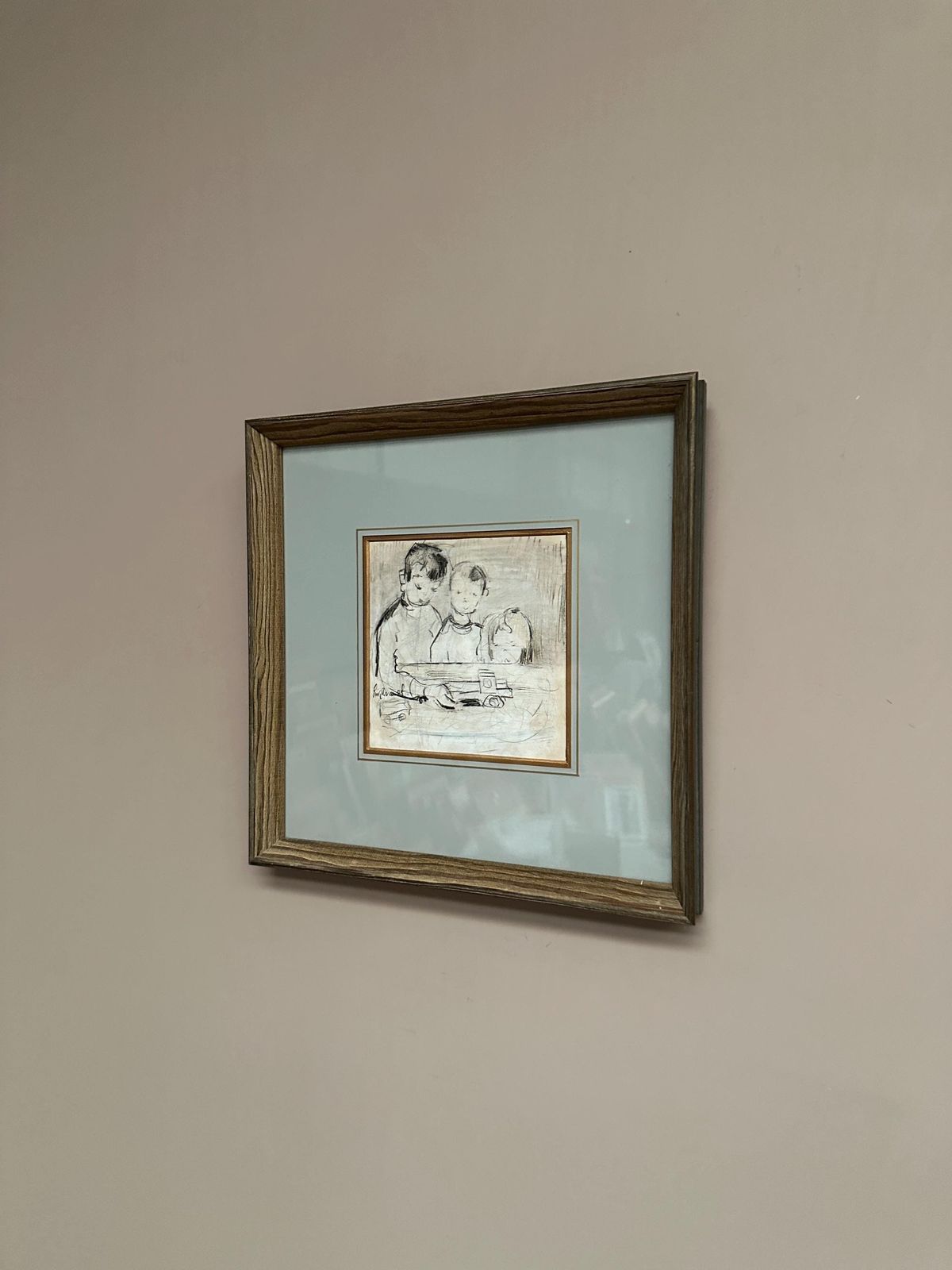 photo vinterior Mid Century Drawing On Paper – “Three Figures” By Erik Brandt   Framed & Glazed 37 × 37 Cm