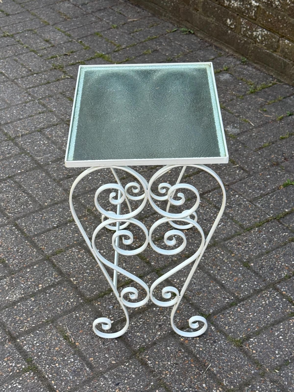 Vintage 1970s Wrought Iron Side Table With Textured Glass Top M photo vinterior