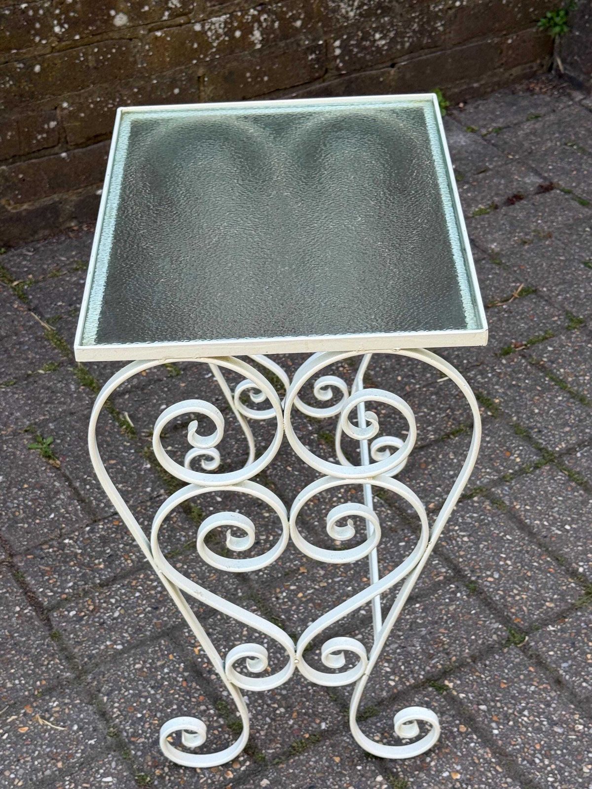 photo furniture Vintage 1970s Wrought Iron Side Table With Textured Glass Top M