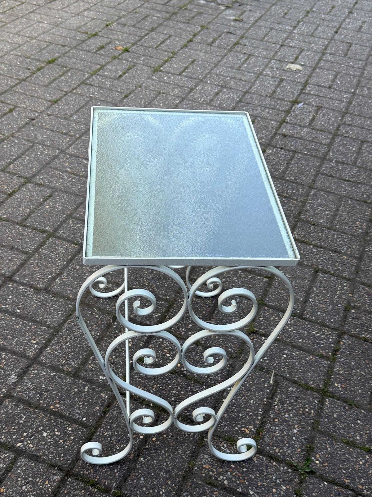 Vintage 1970s Wrought Iron Side Table With Textured Glass Top L photo Furniture