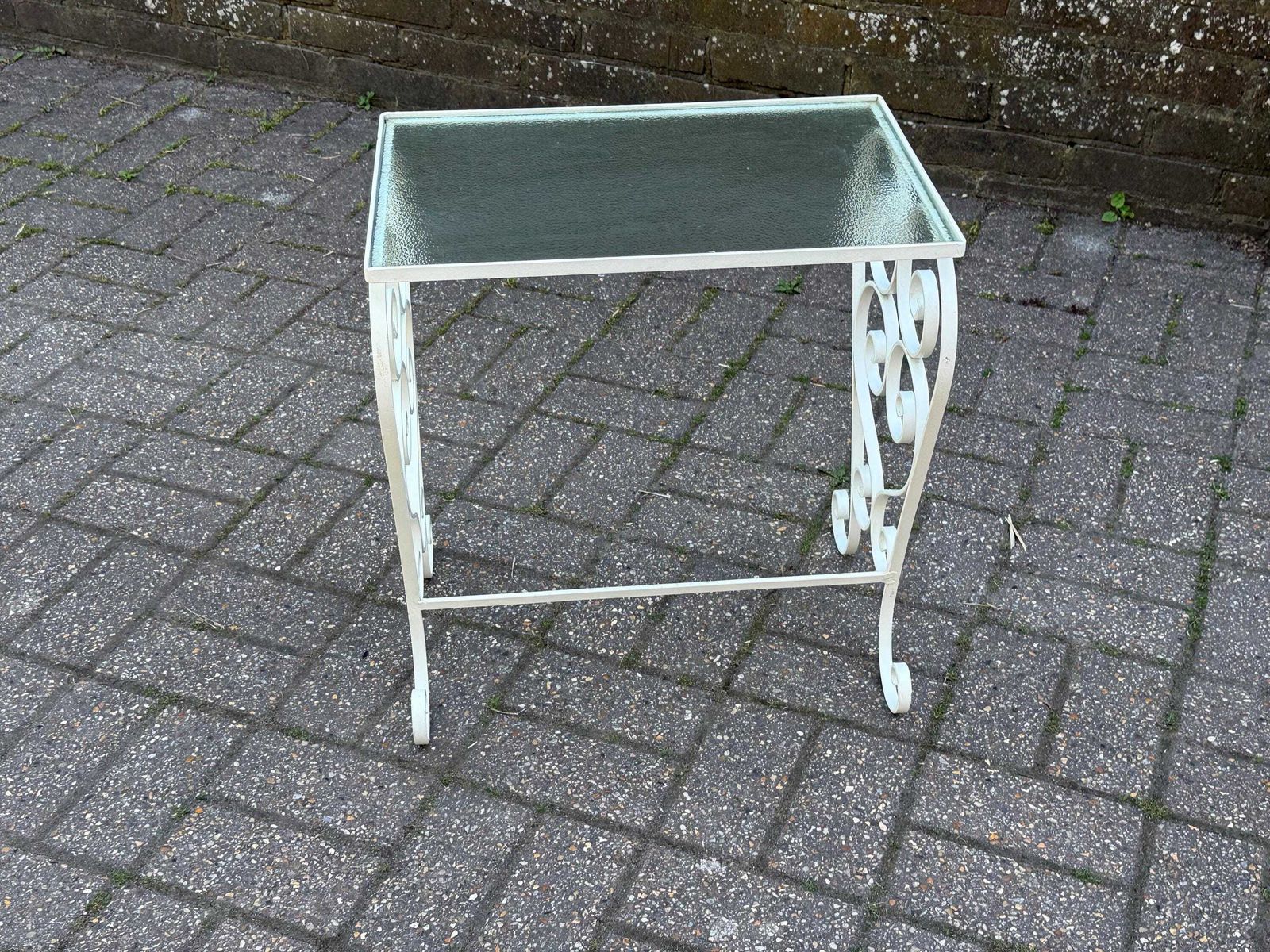 photo furniture Vintage 1970s Wrought Iron Side Table With Textured Glass Top L