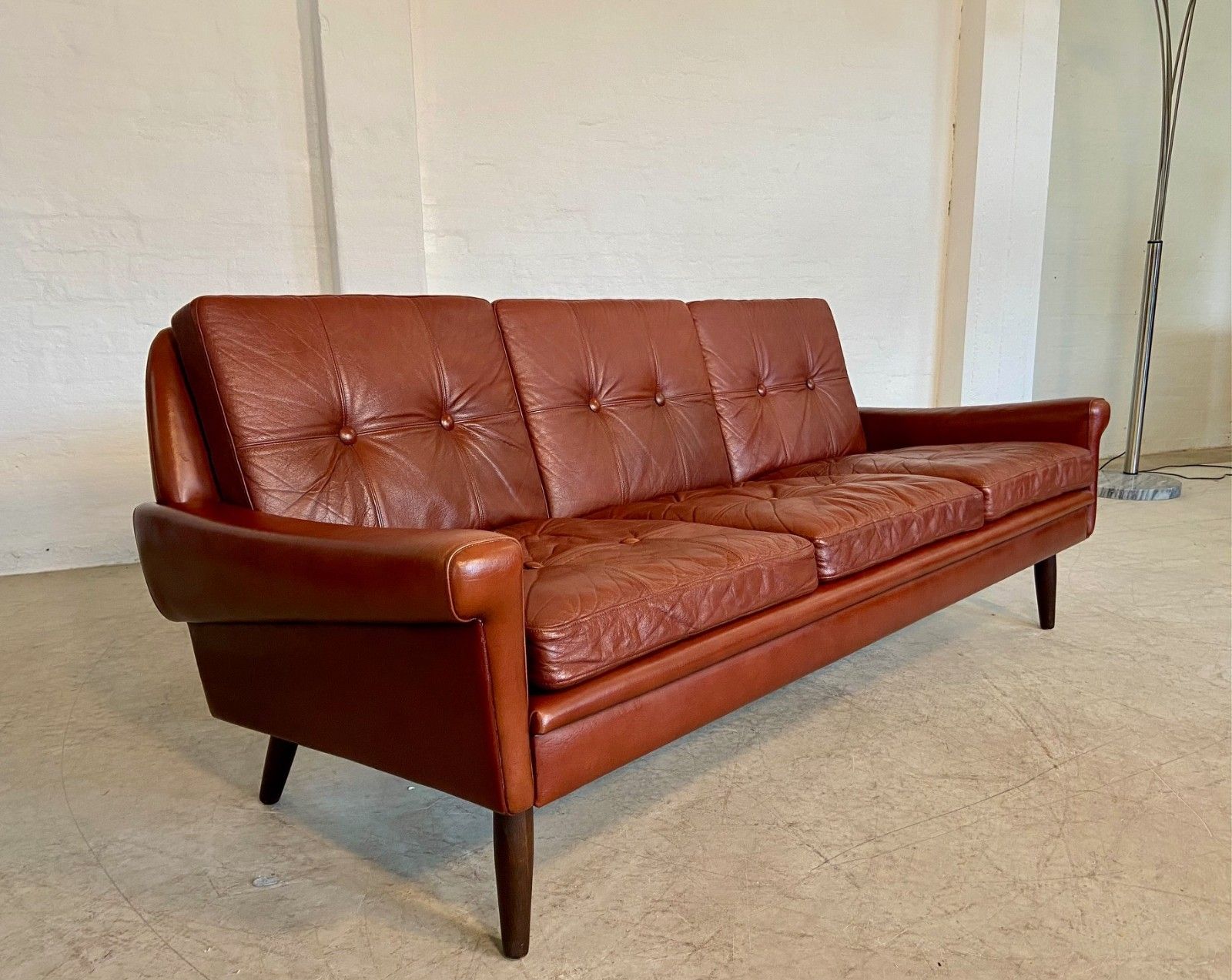 Furniture Svend Skipper  3 Person Sofa In Chestnut Brown  Leather 1960,S photo
