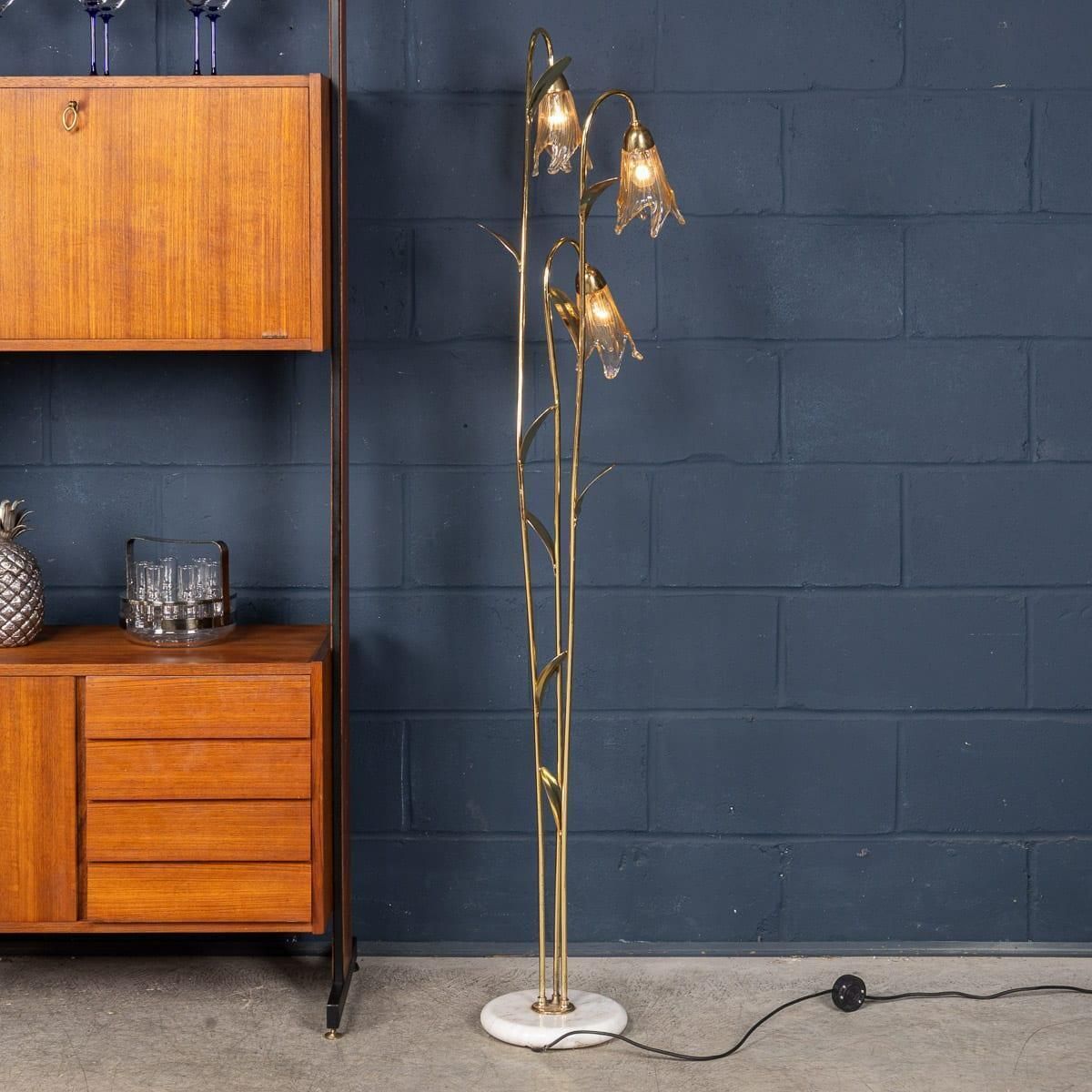Vintage 20th Century Italian Brass & Glass Floor Lamp, Murano C.1980 photo vinterior