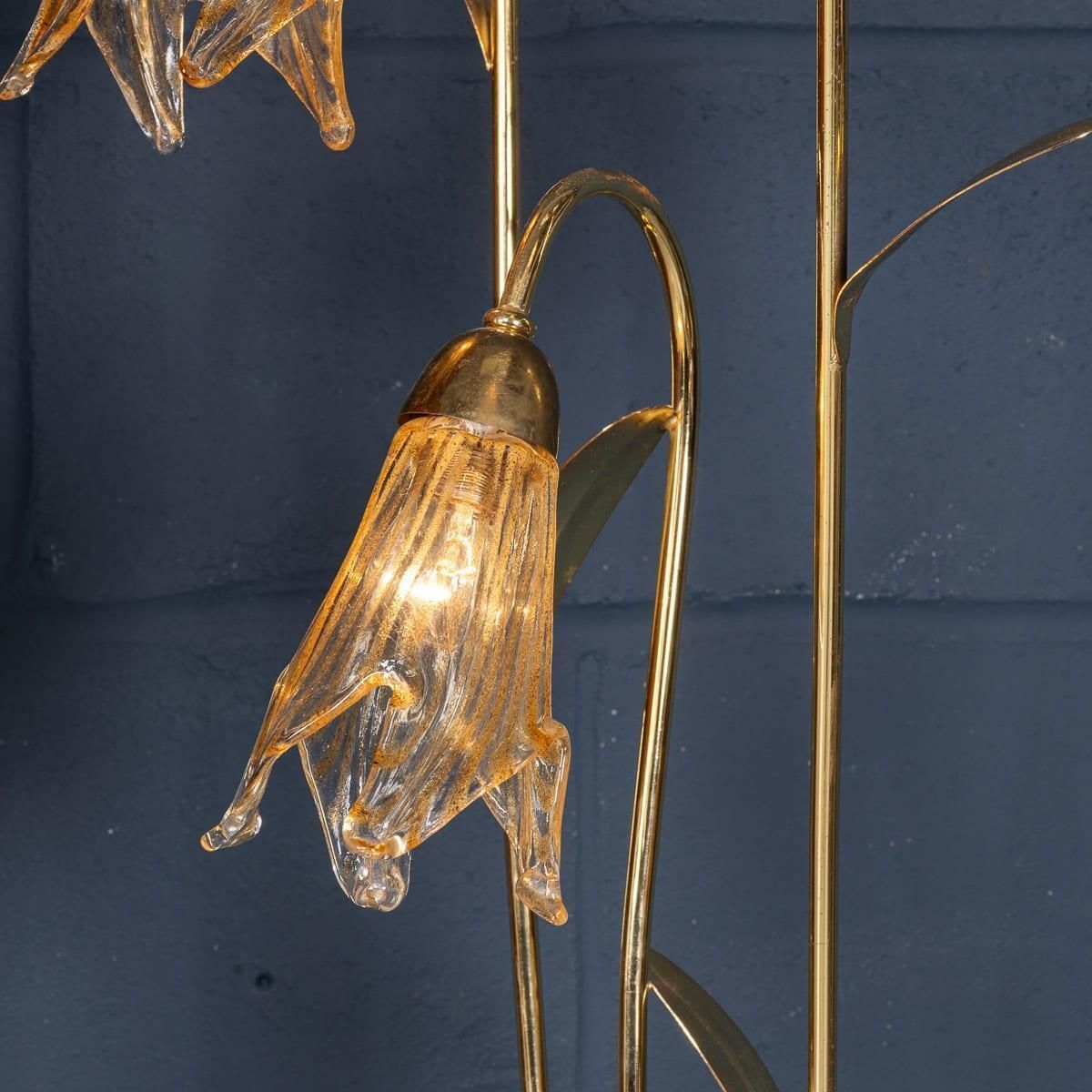 photo for sale Vintage 20th Century Italian Brass & Glass Floor Lamp, Murano C.1980