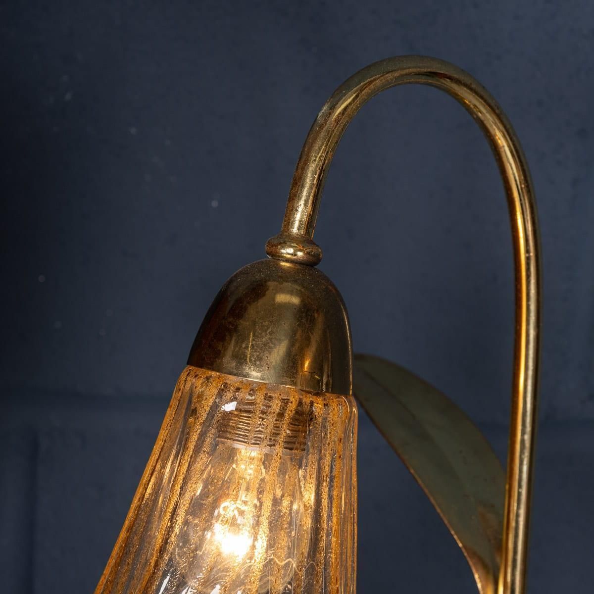 Lighting Vintage 20th Century Italian Brass & Glass Floor Lamp, Murano C.1980 photo