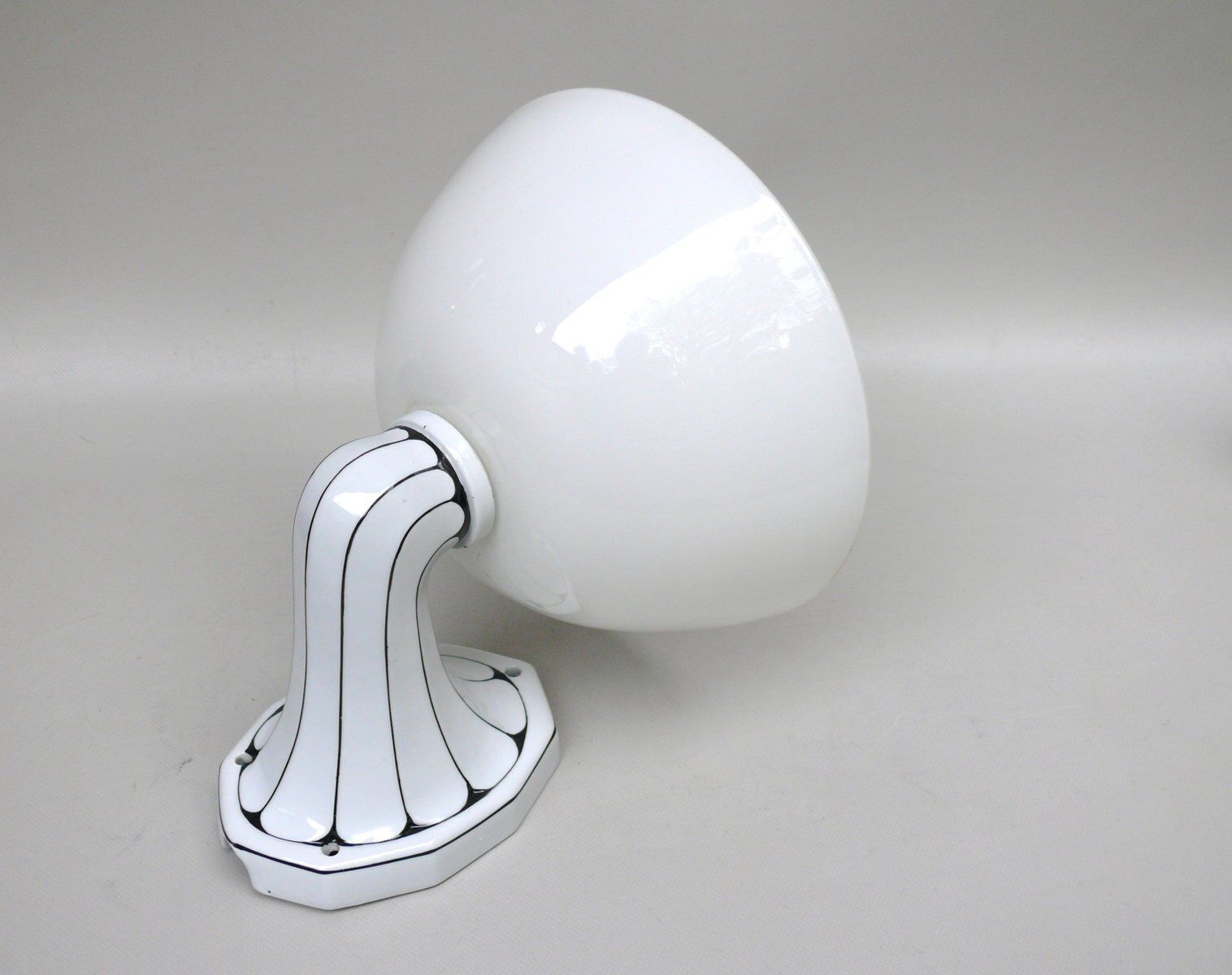German Wall Lamp In Porcelain And White Cased Glass, 1890s photo for sale
