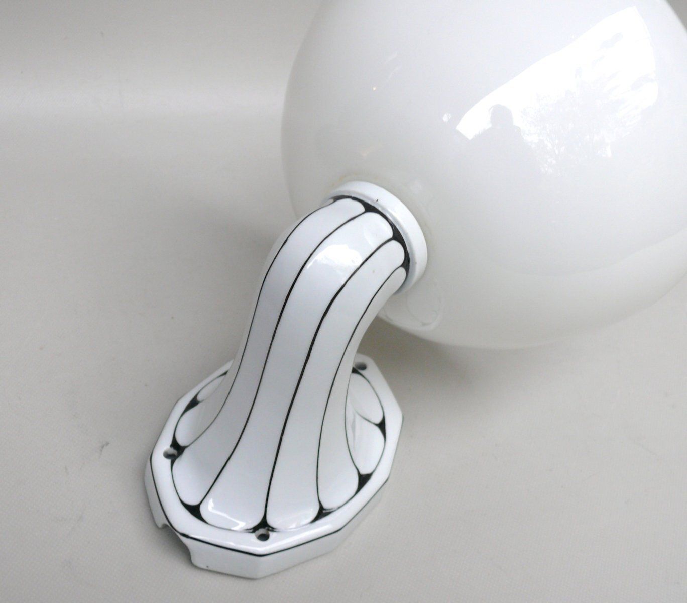 German Wall Lamp In Porcelain And White Cased Glass, 1890s photo vintage