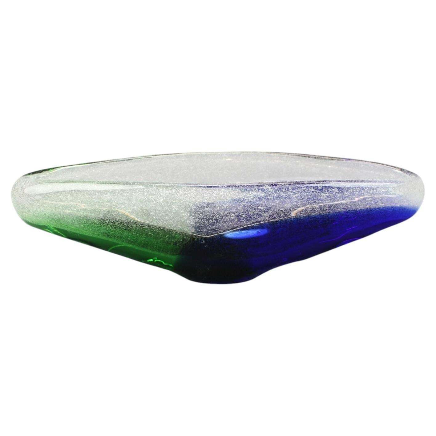 Mid Century Czechoslovakian Novy Bor Blue And Green Art Glass Bowl, 1960s