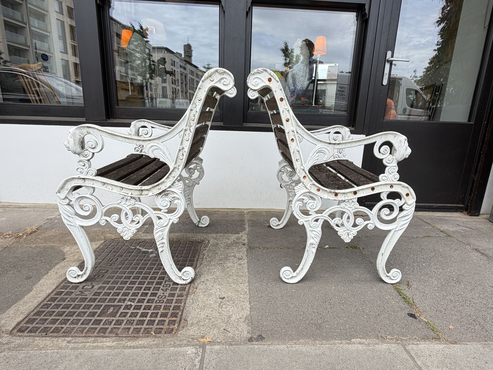 Pair Of Cast Iron And Hardwood Garden Armchairs, C.1930–1950 photo vinterior